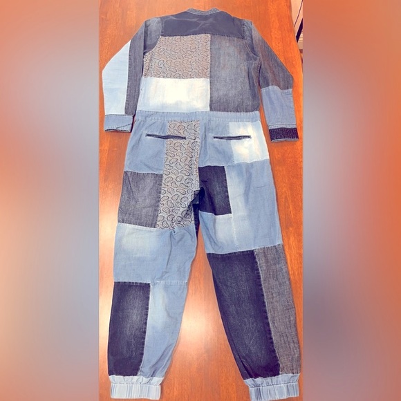 PRPS Denim Patchwork Jumpsuit coverall Flight Suit size L. Barrel legs. Utility - Picture 5 of 9